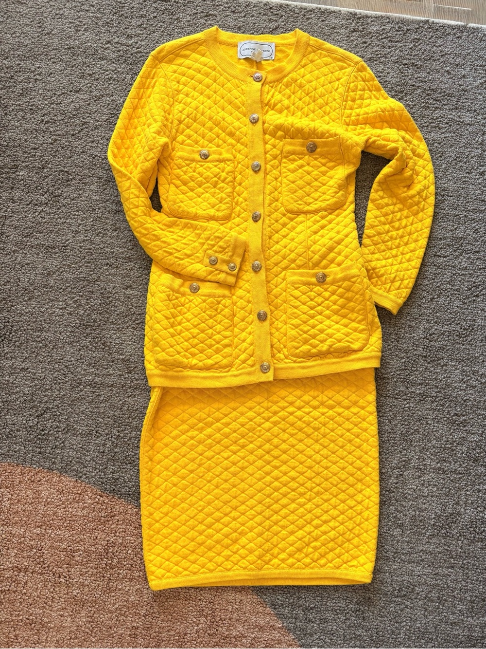 90s Adrienne Vittadini S  Yellow Skirt Suit Cotton #workwear #interview #brunch